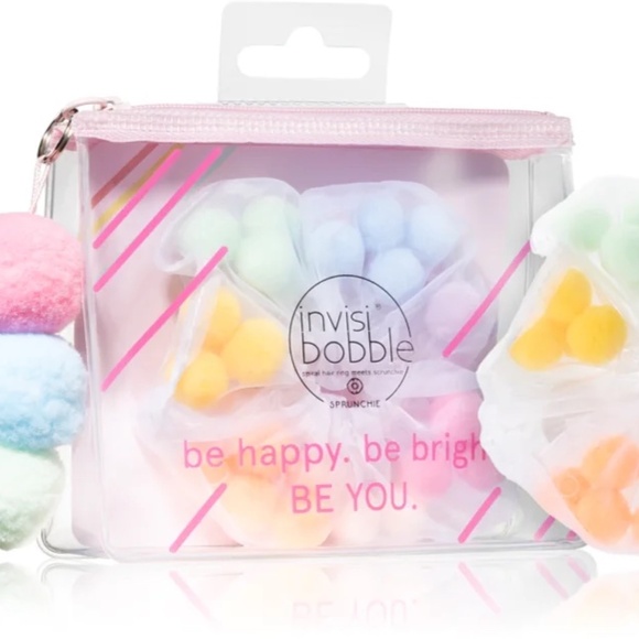 🎀 $9 - invisibobble invisi bobble rainbow Sprunchie Hair Tie Scrunchie w/poms - Picture 16 of 16